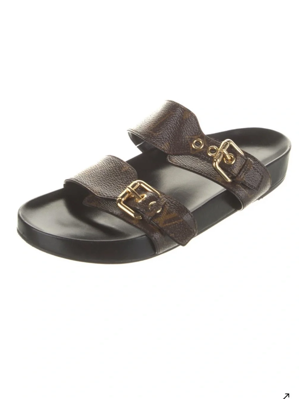 Louis vuitton Canvas Leather Logo Brown Slides Size: 8.5 | IT 38.